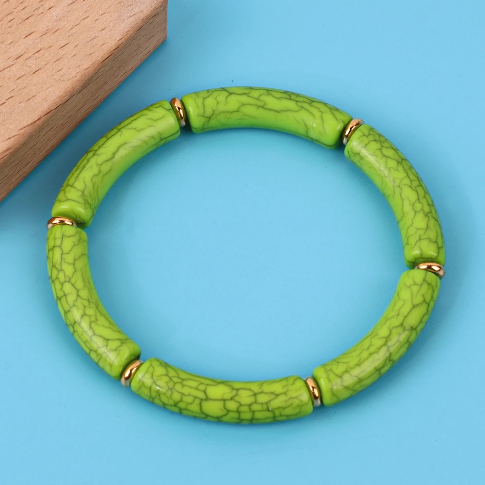 Bracciali Rigidi In Bambù Impilabili Per Donna – Perline Acriliche Colorate E Dettagli Oro, Elasticizzati, Fatti A Mano