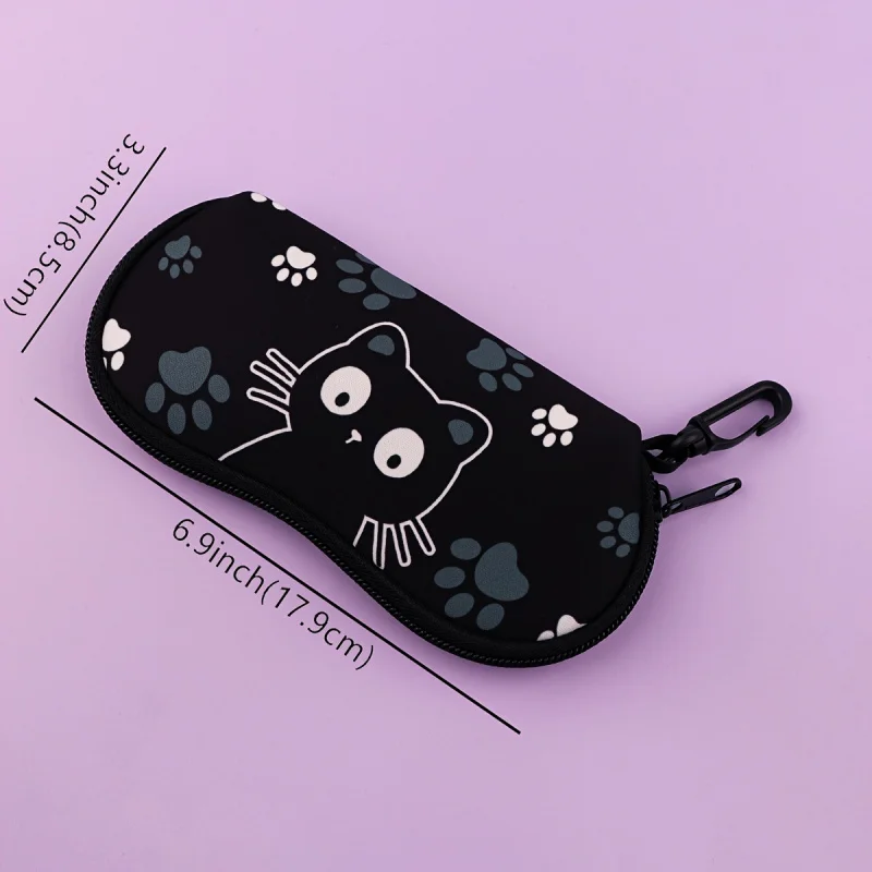 Paw Print Black Cat Printed Glasses Case Eyewear Portable Storage Box for Women as Perfect for Christmas or Daily