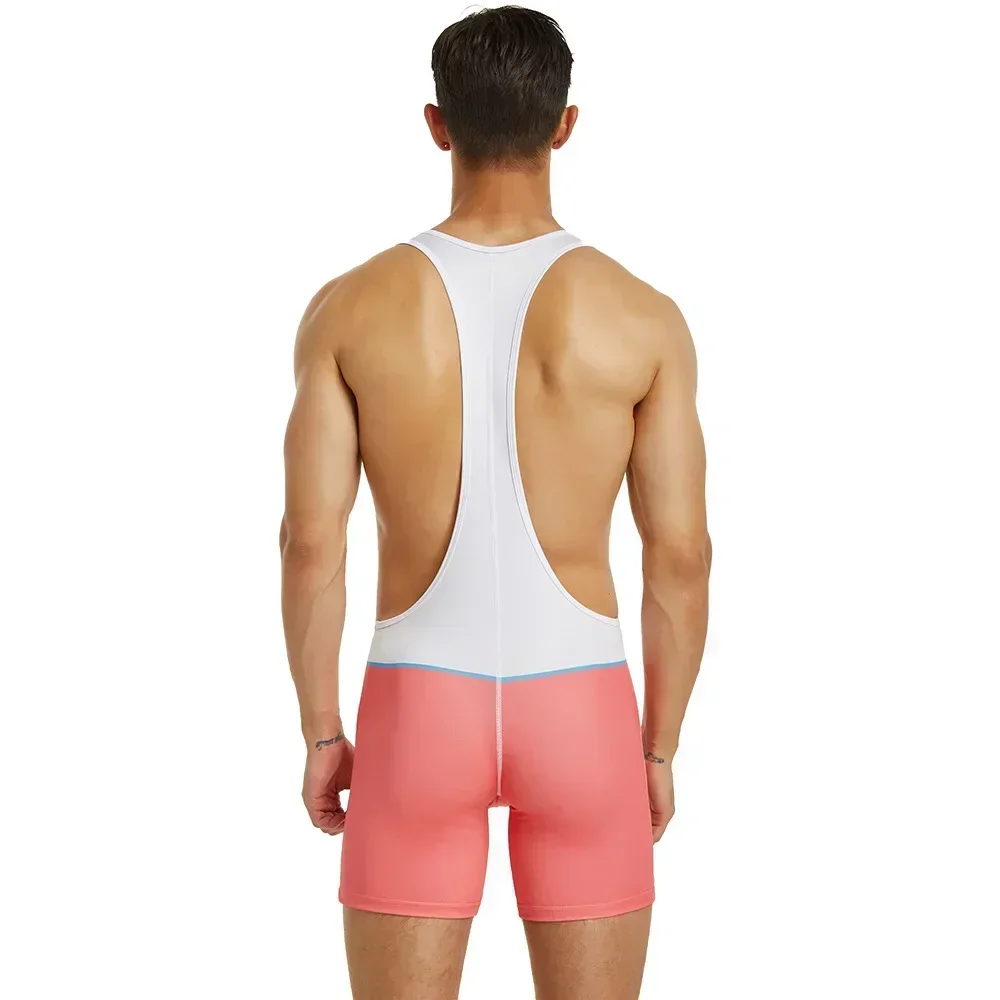 Men's Elastic Bodysuit Training Wrestling Singlet Fitness Workout Running Vest Bodywear Bodybuilding Jumpsuit Fashion Sportswear
