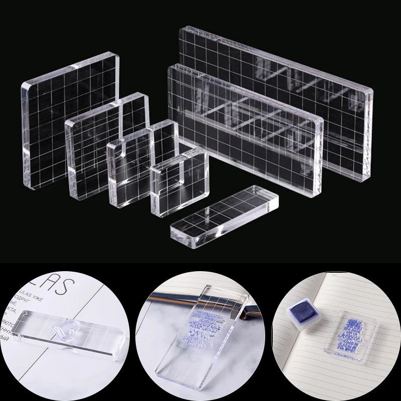 Acrylic Stamp Block Mix Size Clear Acrylic Stamp Block Grid Lines Pad for DIY Scrapbooking Photo Album Decor Essential Stamping Tools