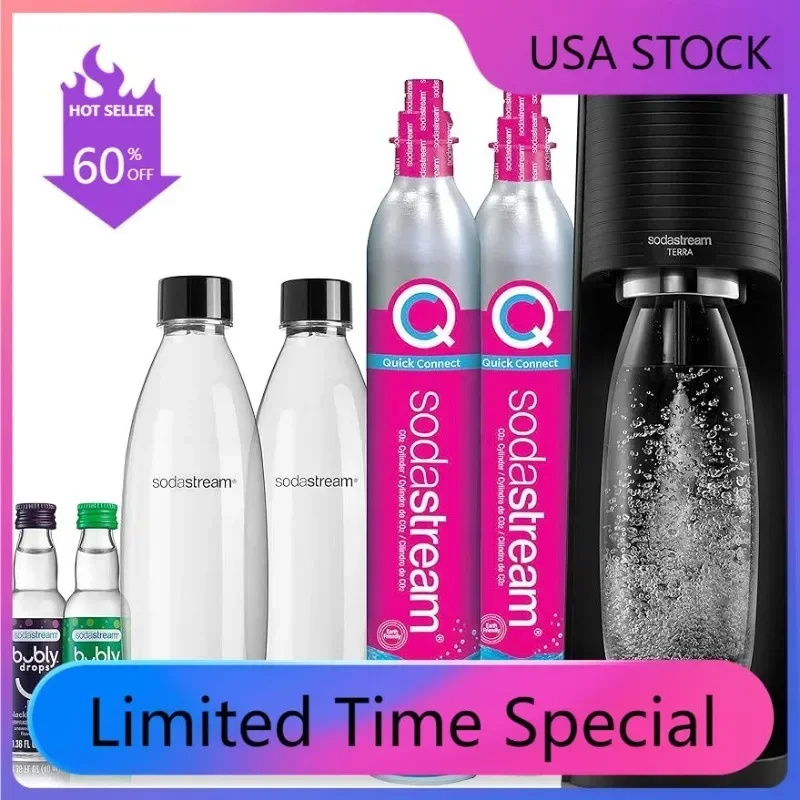

SodaStream Terra Sparkling Water Maker Bundle (Black), with CO2, DWS Bottles