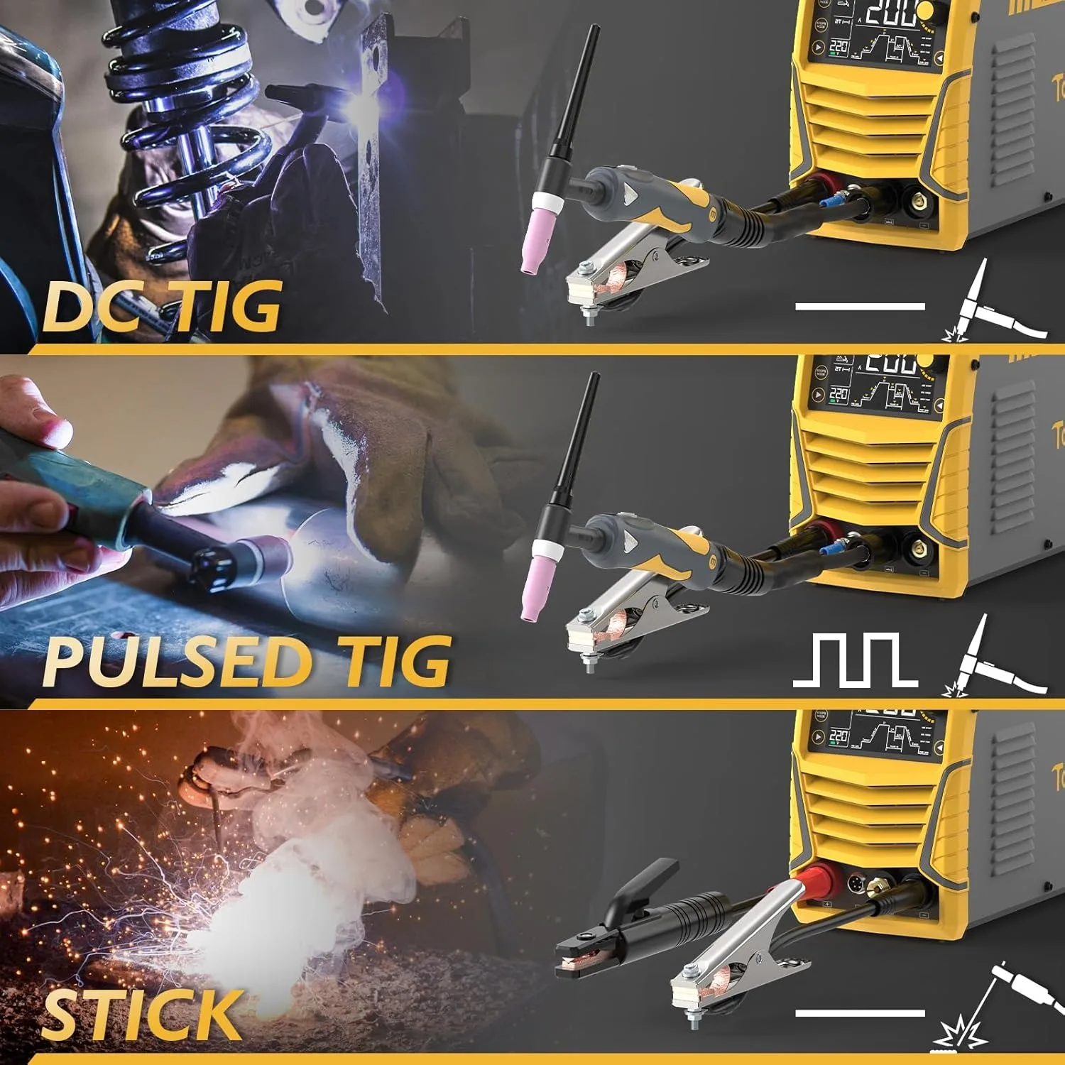 TIG Welder with Pulse Multifunctional TIG Welding Machine DC TIG/Spot TIG/Stick 110&220V Dual Voltage with Large Digital Display 3