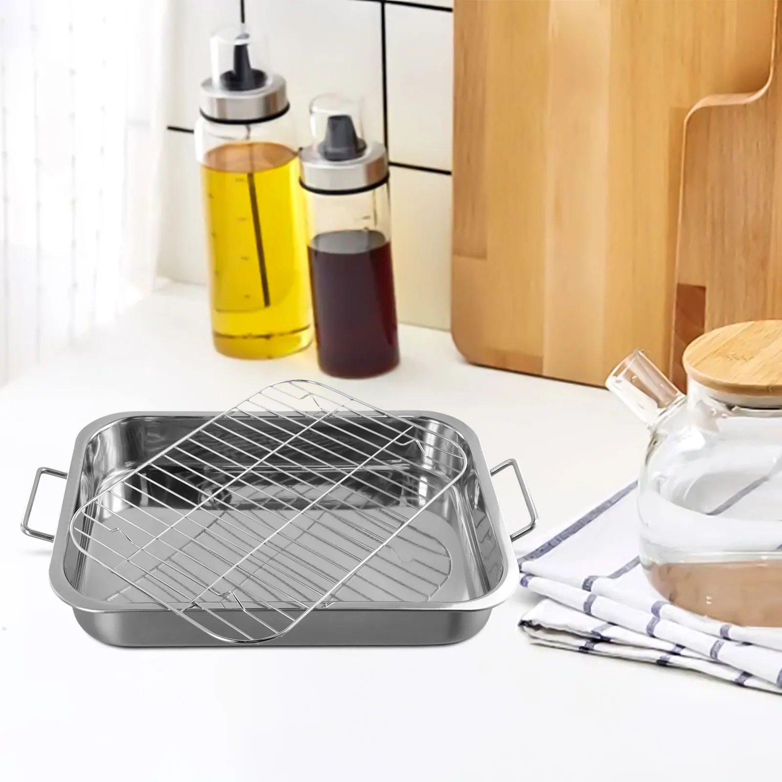 

Stainless Steel Baking Pan Tray With Wire Rack Cake Baking Barbecue Tray Home Cooking Baking Barbecue Tools