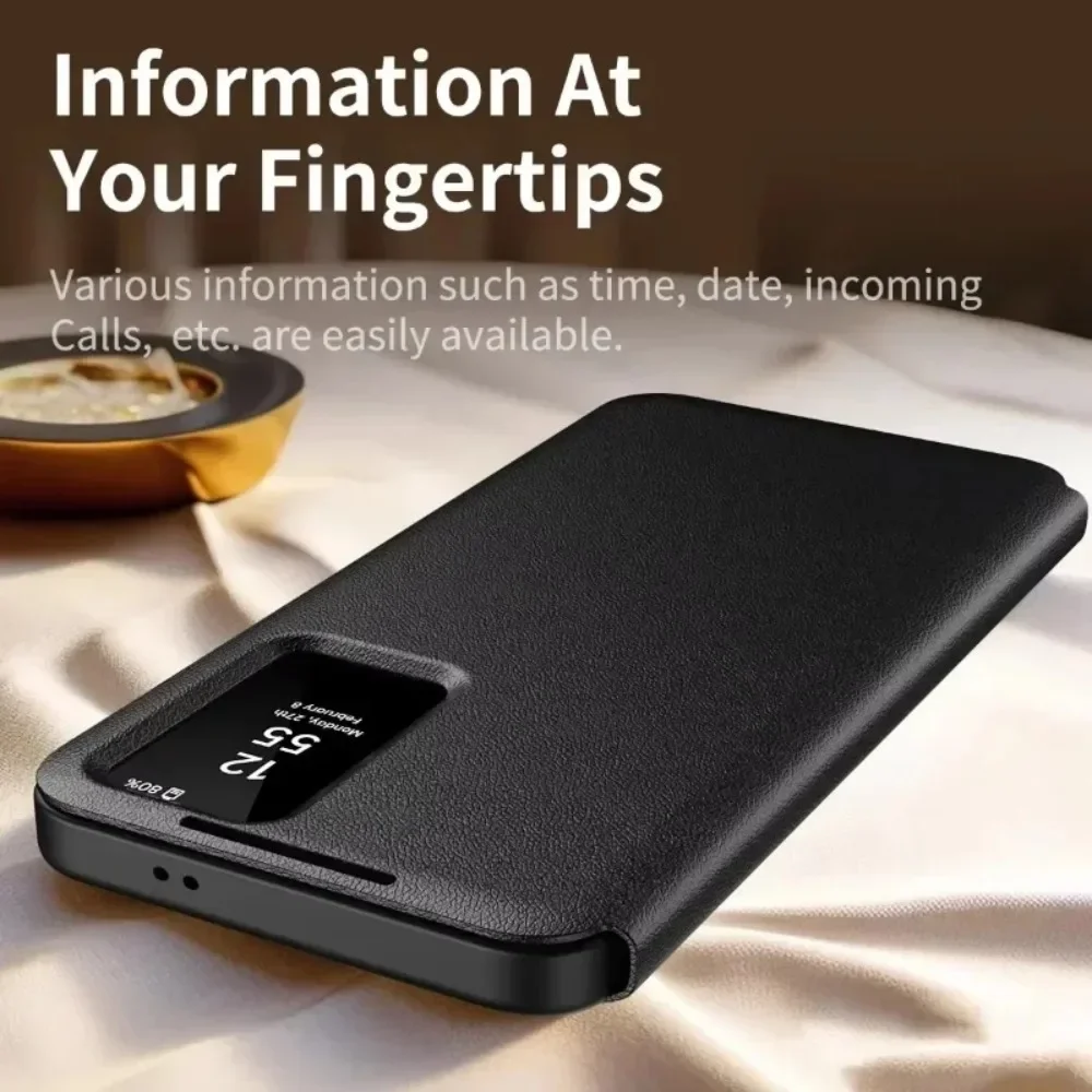 Premium Business Leather Flip Case with LED Display and Card Pockets