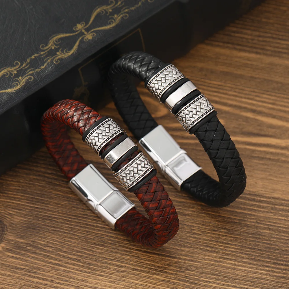 Trendy-Leather-Bracelets-Men-Steel-Multilayer-Braided-Rope-Bracelets ...