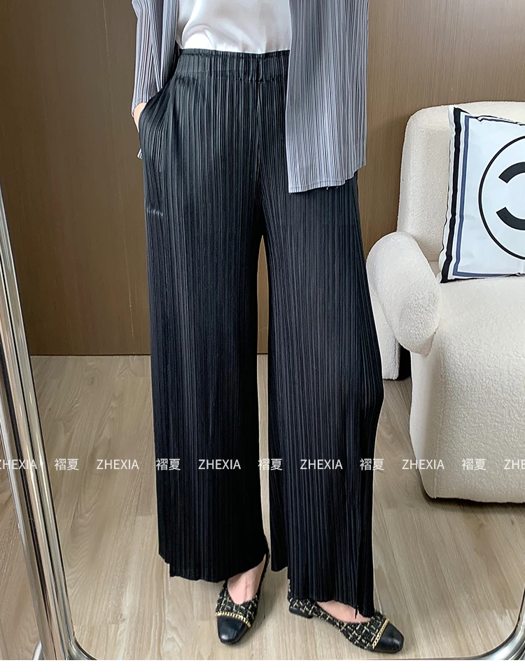 2026 New Miyake Loose Large Size Nine-minute Pants High-waisted Draped Pleated Leisure Thin Pleated Straight Wide-leg Pants Thin