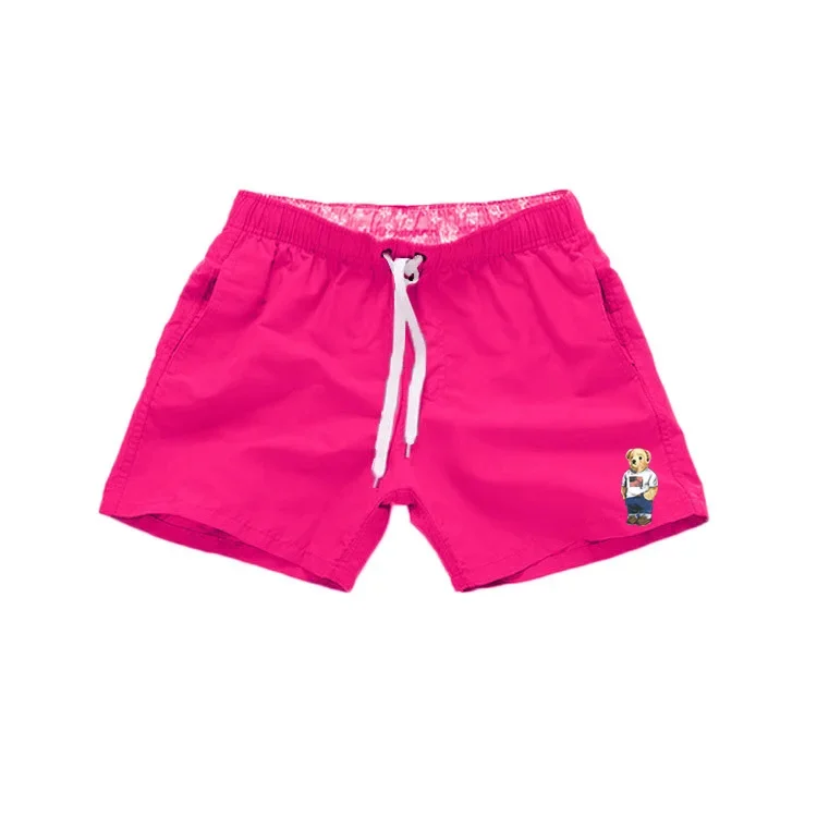 Men's Polo Bear Swim Shorts Quick Dry Elastic Waist Drawstring Beach Board Shorts Casual Summer Swimwear Black