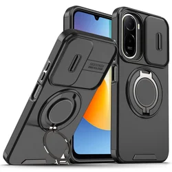 Armor Lens Slide Camera Protection Back Cover with Magnetic Holder and Metal Ring for Xiaomi Redmi A7 Pro 4G (LK - Black)