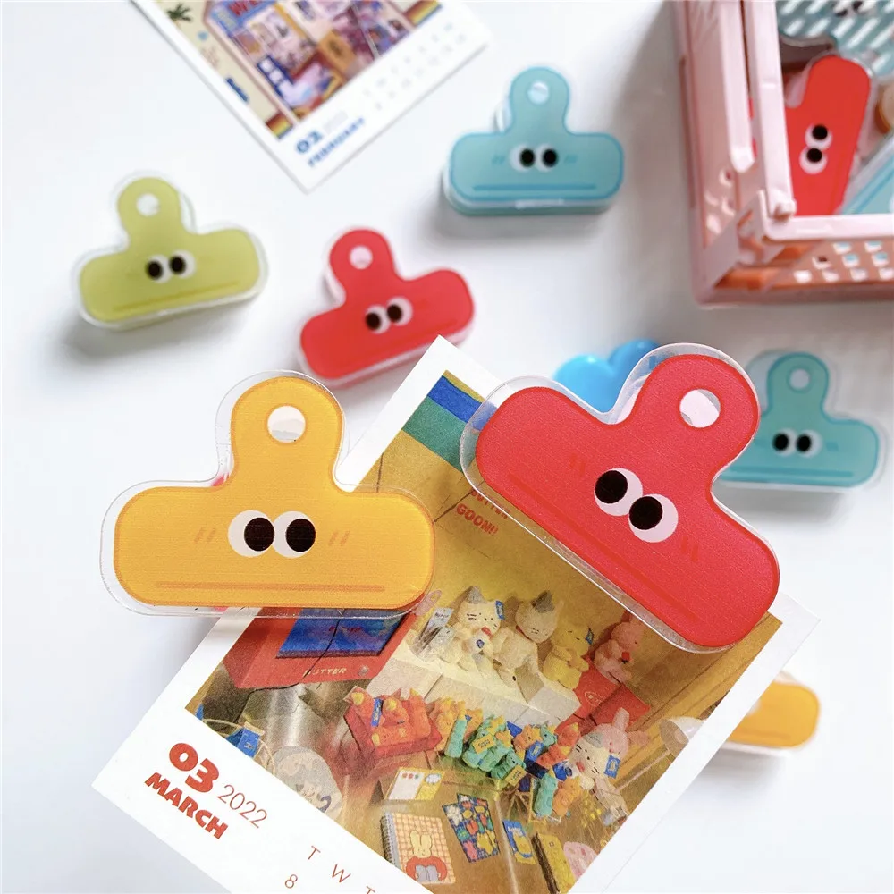 4pcs Cartoon Original Transparent Stationery Clip Acrylic Storage Clip Cute Student Long Tail Folder School Office Supplies