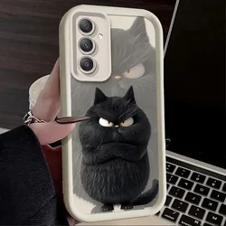Sleek Black & White Plush Cat Design Phone Case - S24 (3)