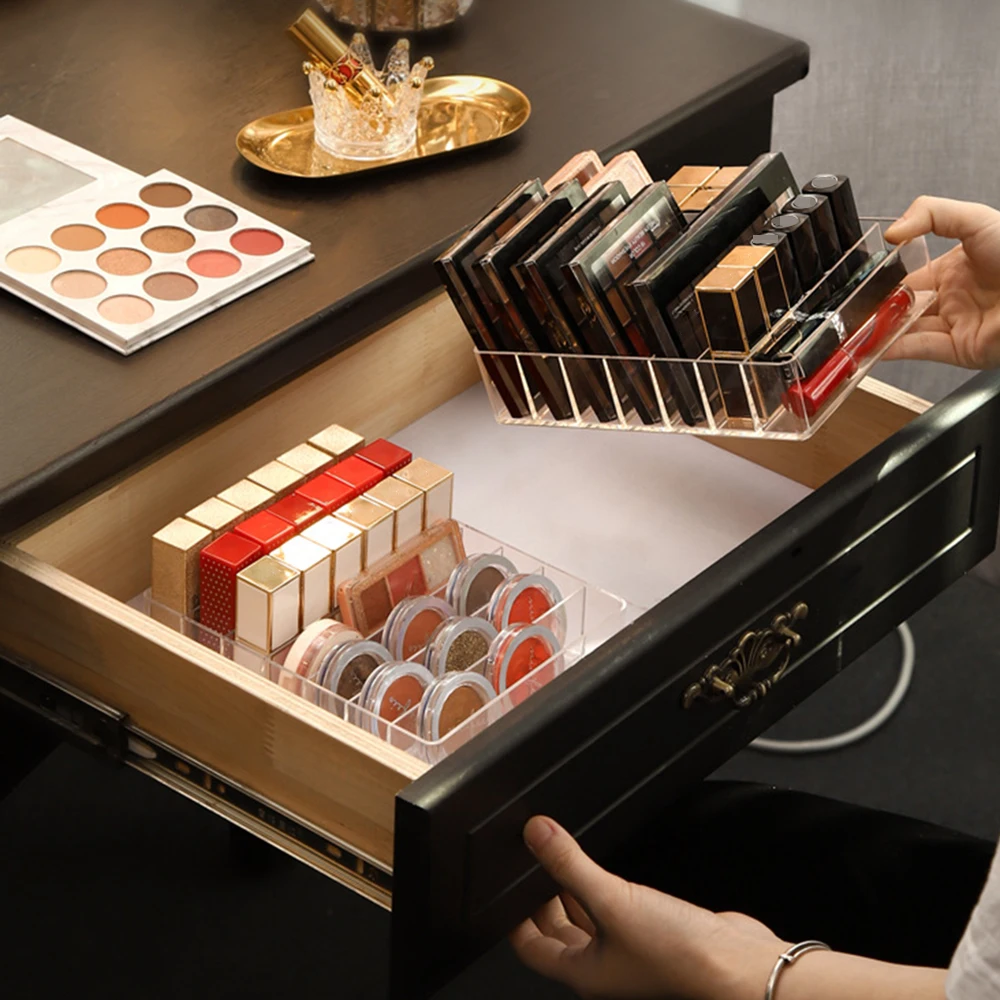 7 Compartments Storage Box Clear Plastic Makeup Cosmetic Stand Holder Makeup Lipstick Eyeshadow Palette Storage Organizer New 3