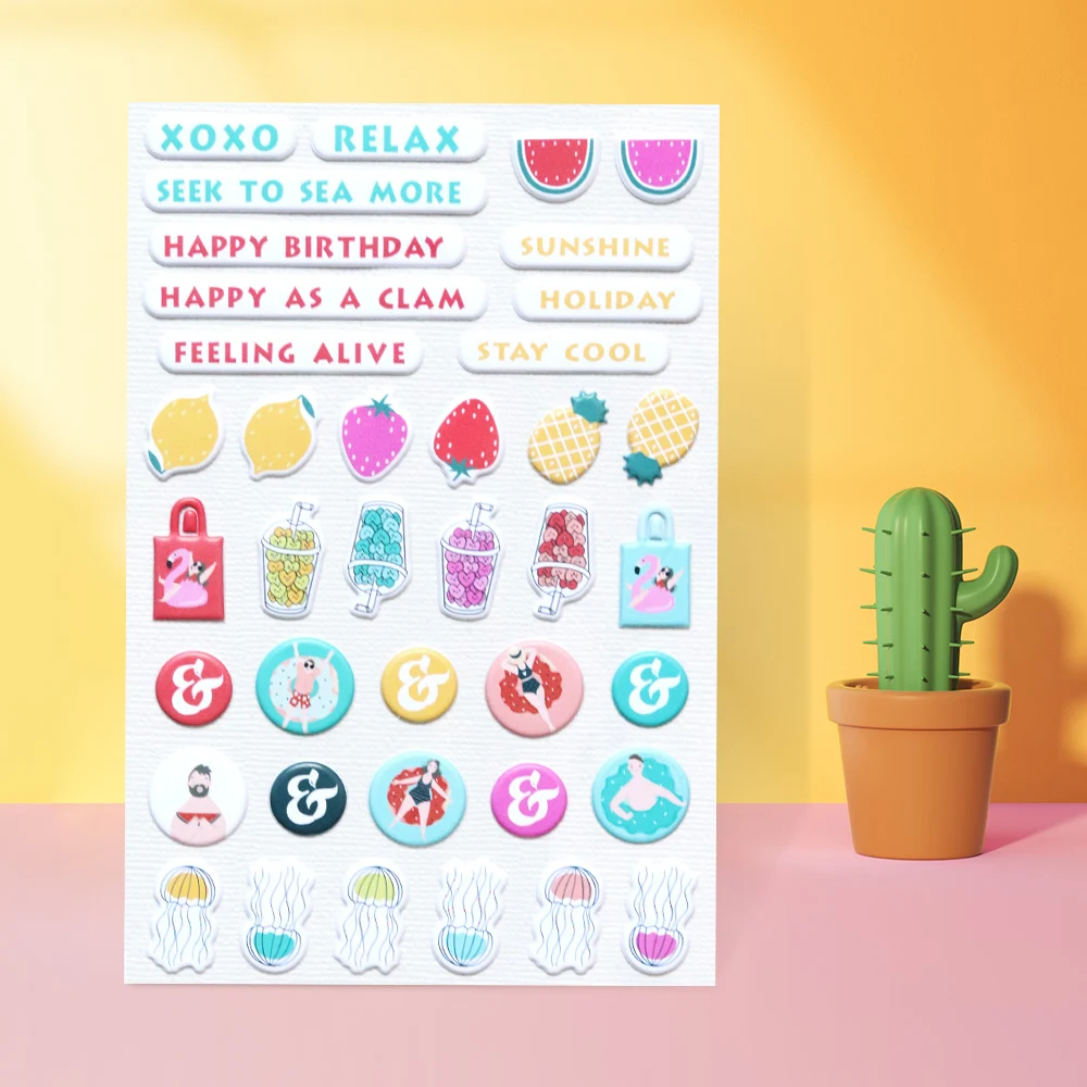 Creative Path Puffy Mini Scrapbooking Journaling Sticker Wiederverwendbare Kleine Vase Stern Herz Motivierende Sätze Deko-Sticker