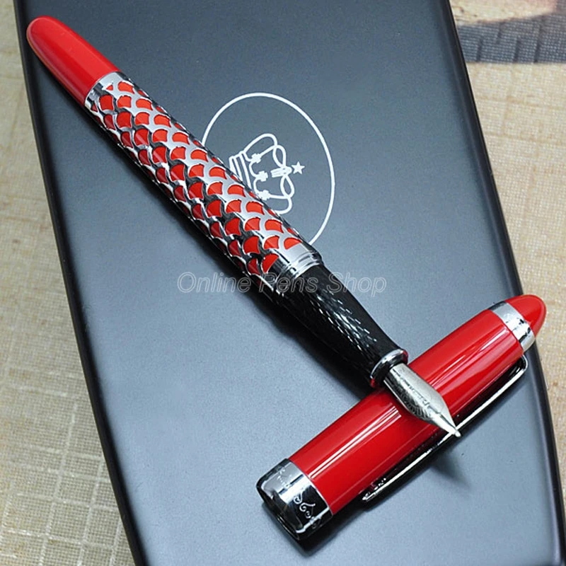 Duke Red & Silver Fountain Pen Medium Nib For Writing Pen Supplies GFP001 duke d2 black barrel metal medium nib fountain pen silver trim professional stationery supplies writing tool pen gift