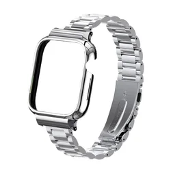 Stainless Steel Strap with Protective Metal Watch Case - 2 - in - 1 Set - Watch4 (Silver)