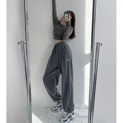 Women Pants Summer and Spring New Loose Drawstring High Waist Solid Color Casual Straight Leg Pants Korean Fashion Pants Female