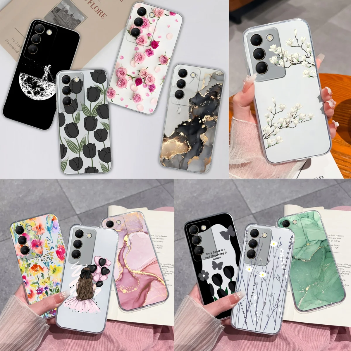Floral Painted Transparent Shockproof Soft TPU Silicone Phone Case