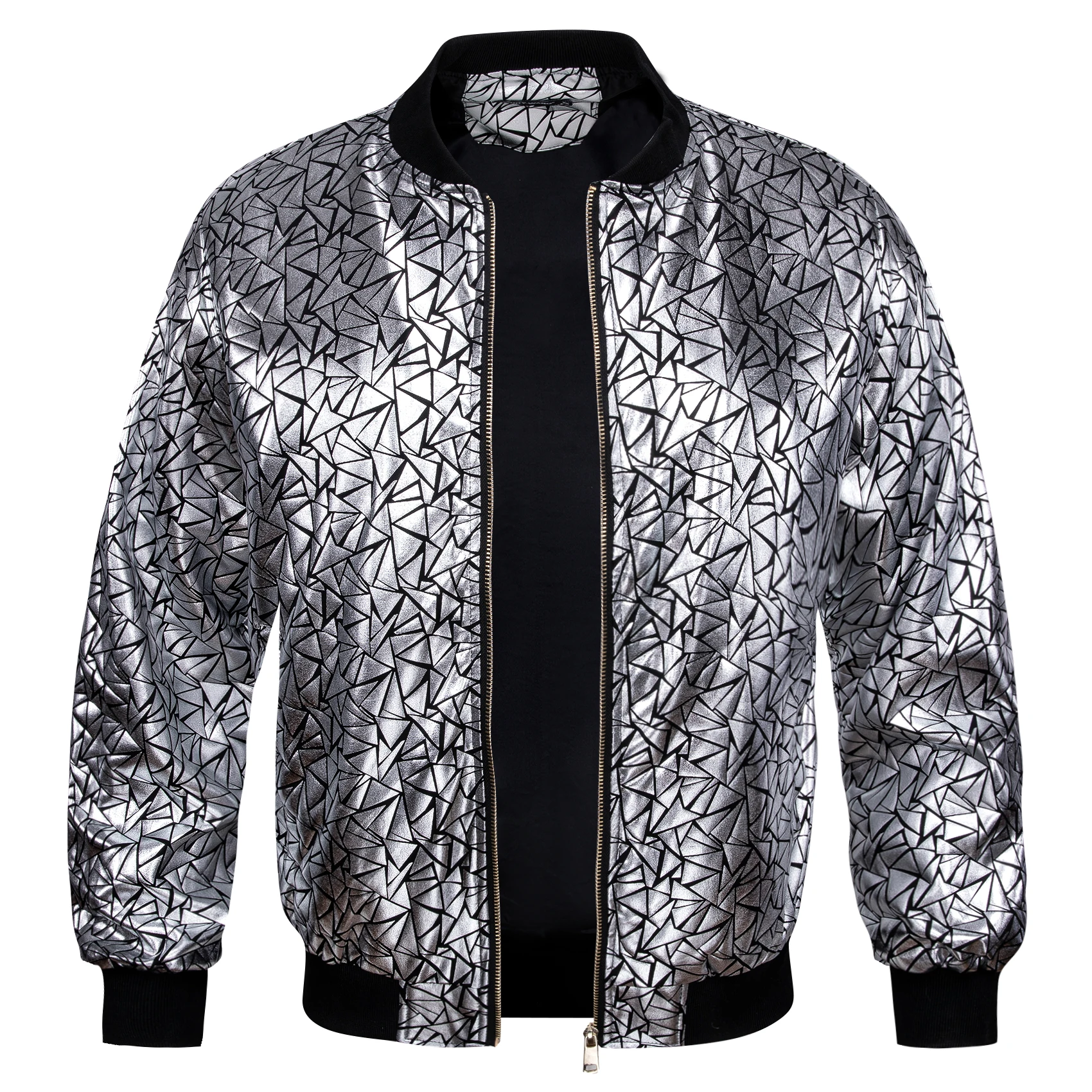 Barry Wang Silk Jackets for Men Long Sleeve Gold Silver Blue Green Black Purple Red Streetwear Zip Up Coats Windbreaker Blazer