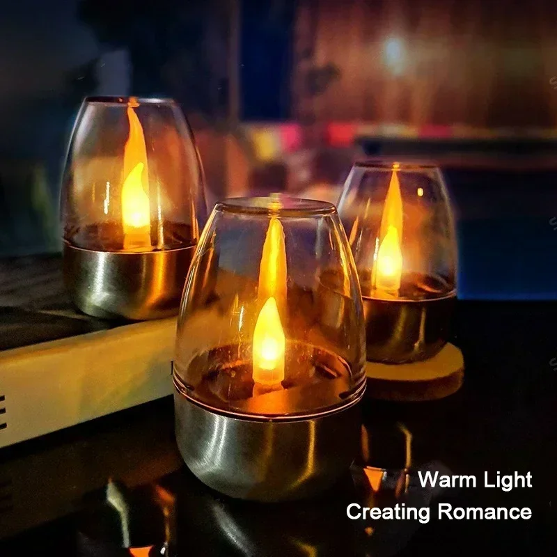 Candles Light LED Solar Flameless Rechargeable Night Light For Wedding Party Garden Decor Outdoor Waterproof Solar Candles Lamp
