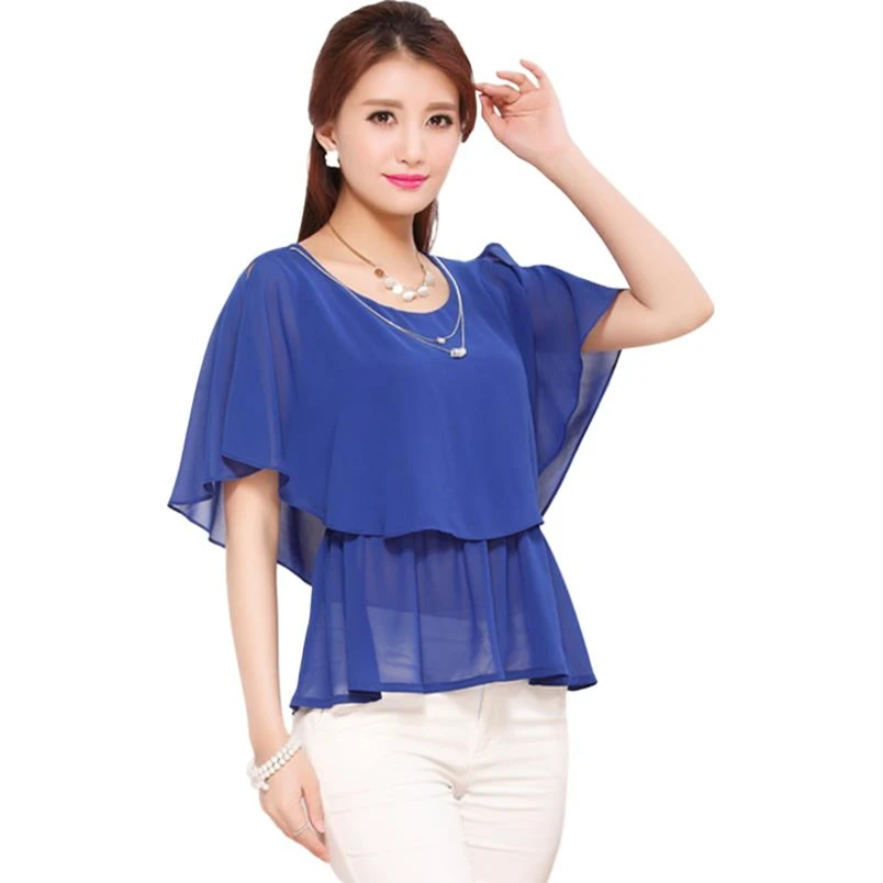 

2023 Summer Flouncing Batwing Sleeve Chiffon Shirts Casual Loose Solid Color Women Tops Fashion Vestidos Plus Size Clothes