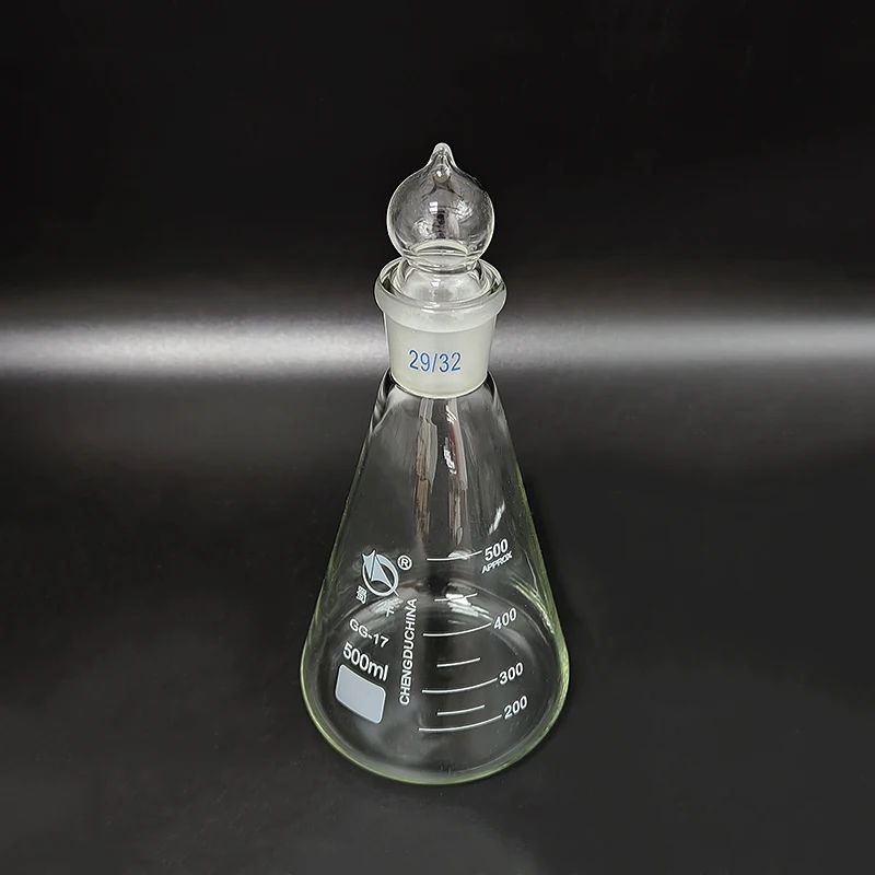 

SHUNIU Conical flask with standard ground-in glass stopper,Capacity 500mL 29/32,Erlenmeyer flask with standard ground mouth