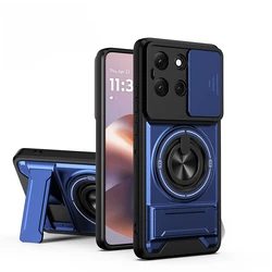Magnetic Phone Case with Slide Camera Protection and Ring Stand Cover for Motorola Moto G54 Power (Blue)