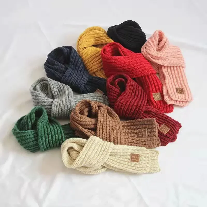 Children Winter Autumn Knitted Scarf Keep Warm Solid Candy Colors Baby Girls Boys Kids Neck Gaiter
