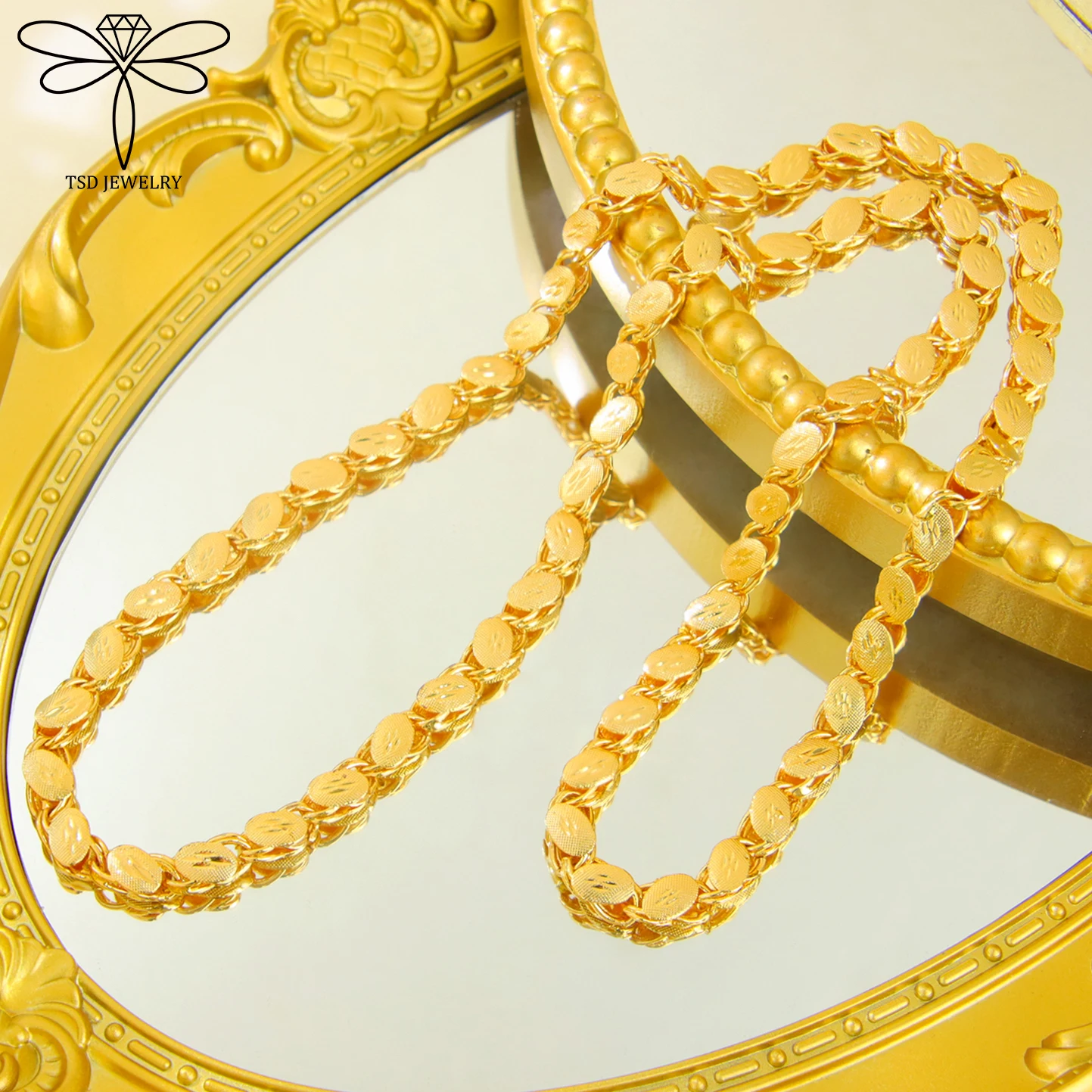 Luxus Dubai Braut Hochzeit Schmuck 24k Gold Überzogene Arabisch Muslimischen Vintage Lange Halskette 80cm Türkische Frauen Heiraten party Schmuck – Detail 8