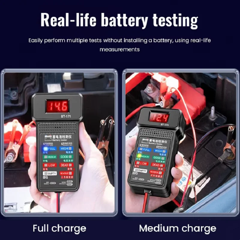 Battery Tester 12V Car Electric Quantity Detector Diagnostic Tool BT-171 Battery Tester Monitor Panel Gauge