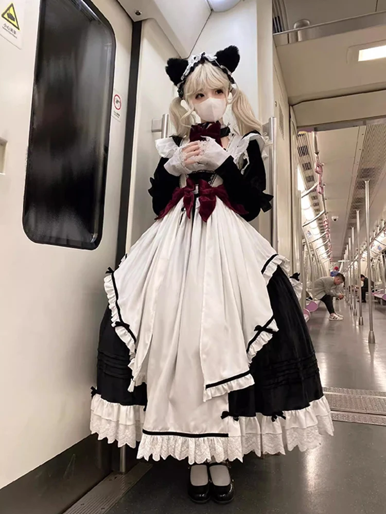 

French Princess Dress Women's Autumn and Winter Lolita Apron Two-Piece