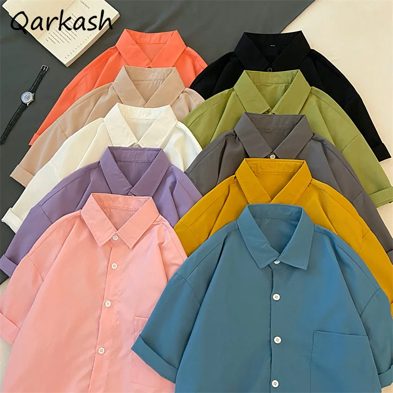 

Korean Style Shirts Women Summer Short Sleeve Solid Colors Casual Trendy Streetwear Simple Comfortable Vintage Basic Dance Daily