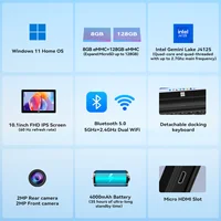 Adreamer 10 Inch Windows Tablet with Keyboard 8GB 128GB 4000mAh 2 In 1 PC Cheap Tablet Windows 11 Intel J4125 2.4G/5G WiFi 2