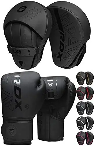 

Boxing Pads and Gloves Set, Maya Hide Leather Kara Hook and Jab Curved Focus Mitts with Punching Gloves for MMA, Muay Thai, Kick