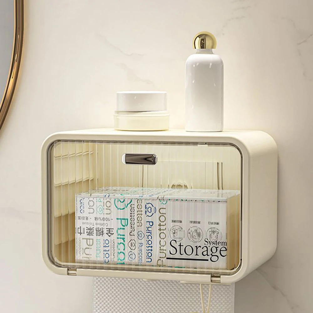 Wall Mounted Storage Box Wall Mounted Transparent Waterproof Tissue Box For Toilet Dormitory Bathroom Roll Paper Face Towel Storage Organizer