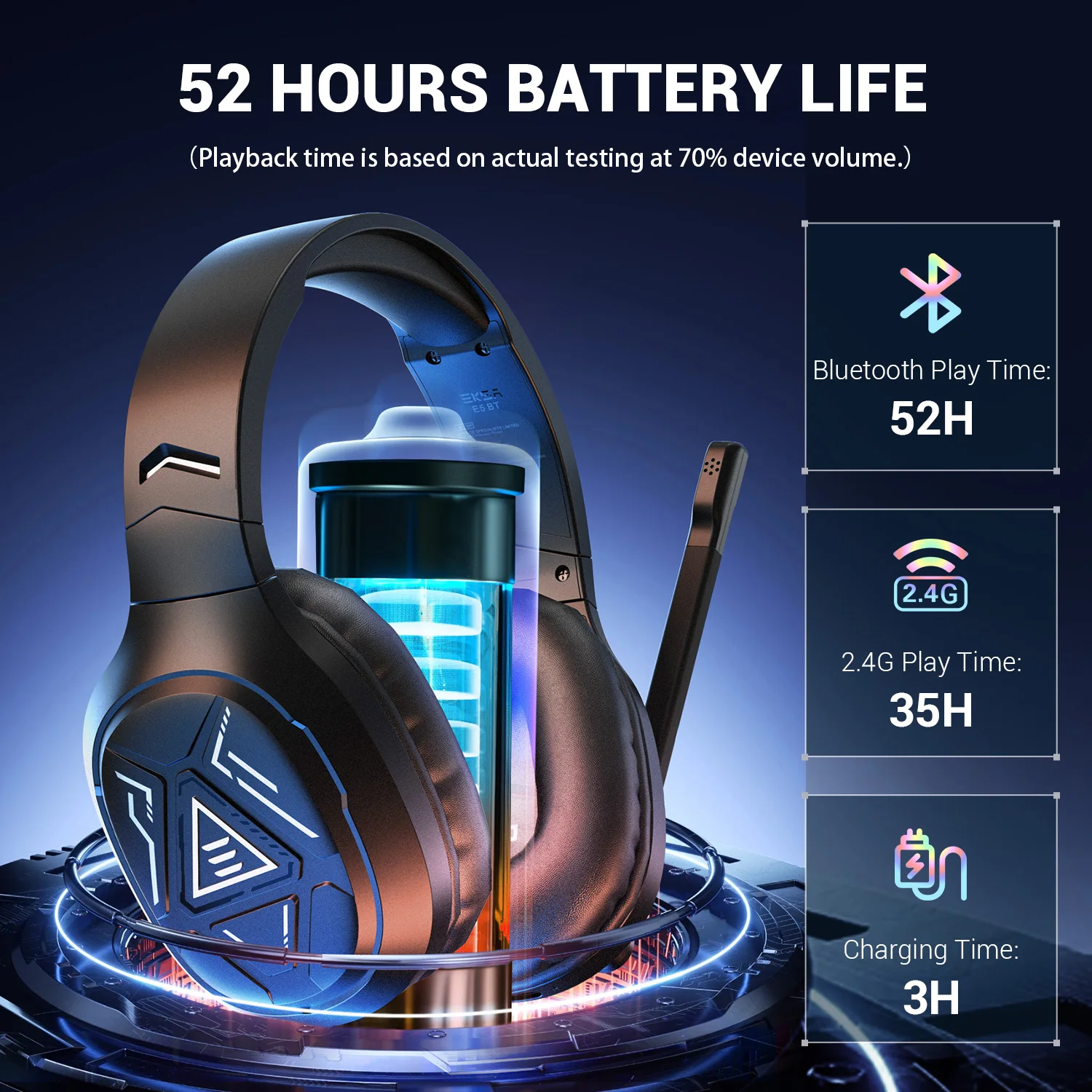 Eksa-ワイヤレスゲーミングヘッドセット,Bluetoothヘッドセット,20ミリ