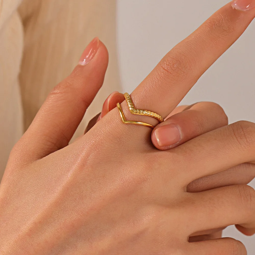 Stainless Steel Adjustable Finger Rings V Shape Double Layers Open Ring For Women Geometric Aesthetic Jewelry Gift
