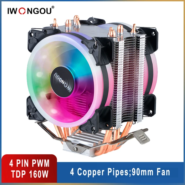 라디에이터 IWONGOU 컴퓨터 CPU 쿨러, CPU 냉각 팬, RGB, 인텔 Lga 2011, 1366, 1700, AMD, am4 용, X99, 4 핀, 90mm 라디에이터, 4 핀