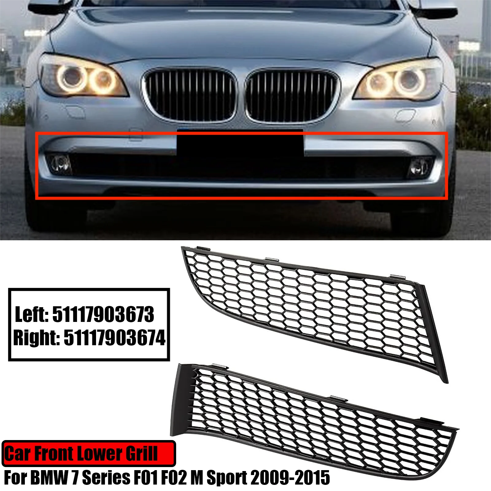 

Car Front Bumper Lower Grill Honeycomb Open M Grille For BMW 7 Series F01 F02 M Sport 2009-2015 51117903673 51117903674