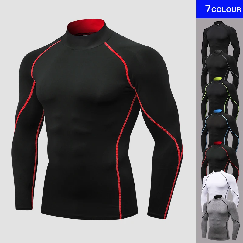 Men's High neck Long Sleeve Compression Shirts Cool Dry Sun Protection