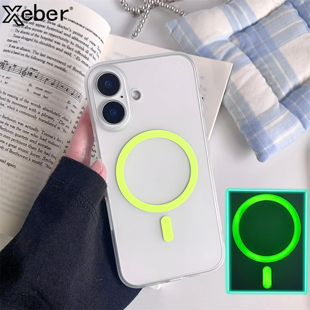 Matte Clear Luminous Magnetic Phone Case with Wireless Charging and Shockproof Bumper Cover
