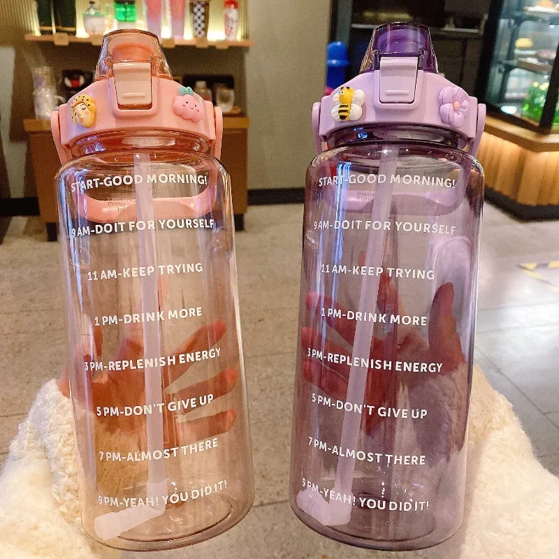 2 Liter Water Bottle with Straw Outdoor Sports Drinking Bottles with Time Marker Large Capacity Outdoor Cup Fitness Water Bottle sports water bottle sports bottle water bottle