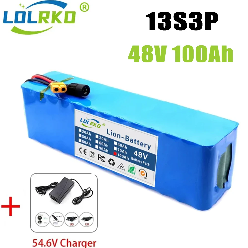Batería De Litio 48V 100Ah Para Bicicleta Eléctrica - Configuración 13S3P, Con BMS Y Conector T+CC