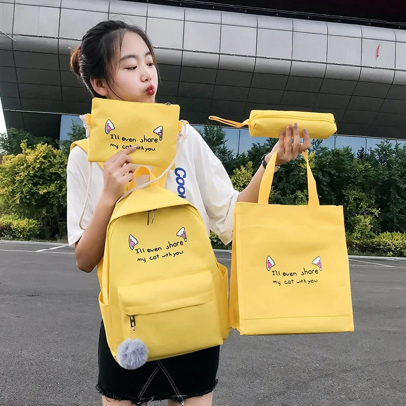 4 pcs sets canvas Schoolbags For Teenage Girls Female Children Shoulder Bags New Trend Female Backpack Fashion Women Backpack