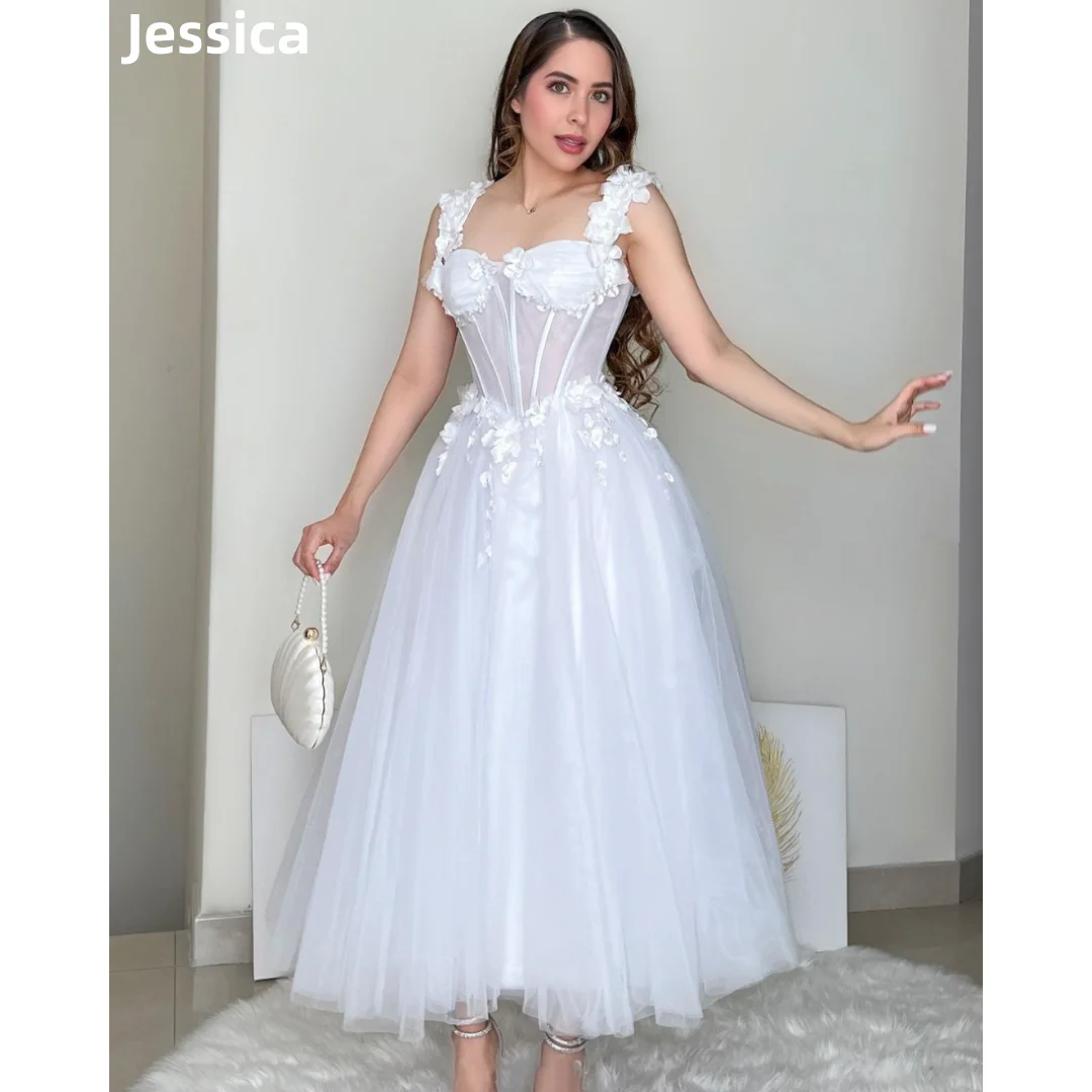 

Jessica White Princess Prom Dresses 3D decals Fairy Evening Dresses Women's Wedding Dress Formal Party Dresses Vestidos De Noche