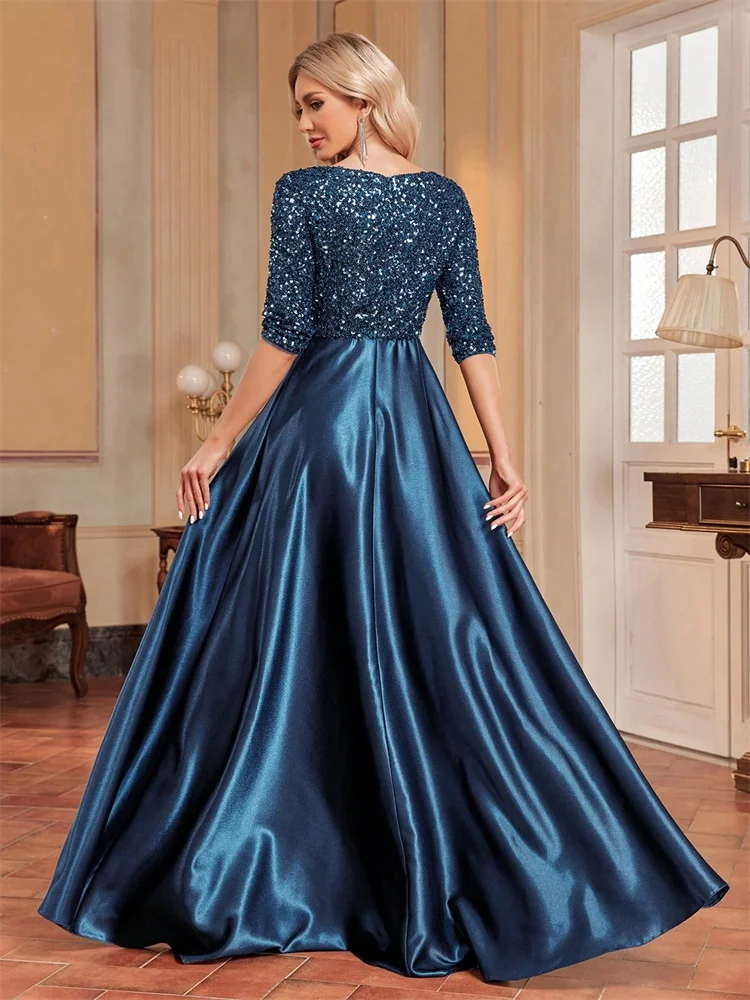 فستان سهرة أنيق بأكمام قصيرة مزين بالترتر 2025 للن...