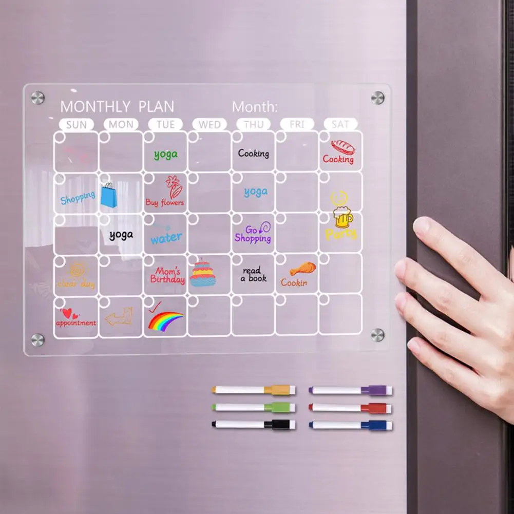 Acrylic Magnetic Calendar Whiteboard Acrylic Dry-erase Refrigerator Family  Monthly Weekly Planning Schedule - AliExpress