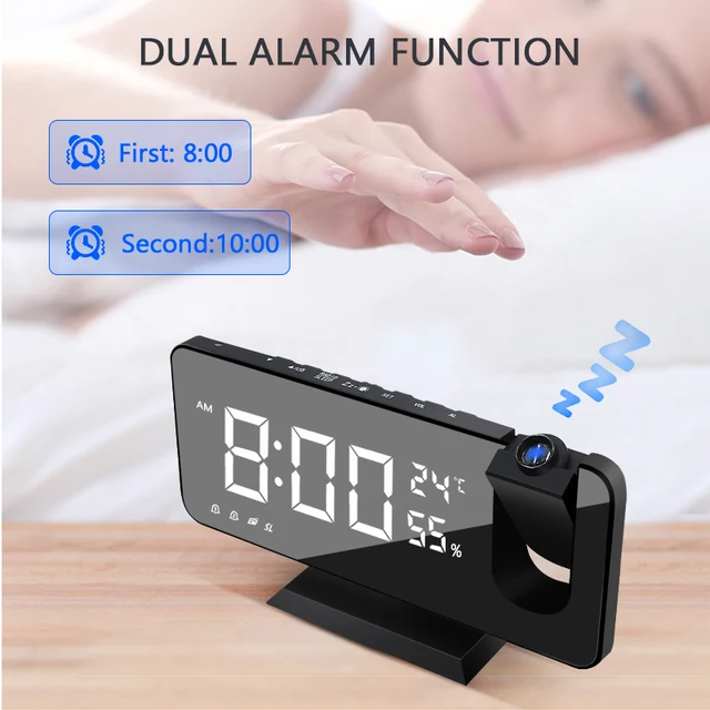 Led Digitális Ébresztőóra Asztalnézet Nézze Meg Az Elektronikus Asztali Órákat Usb Wake Up Fm Rádiós Idő Kivetítő Szundi Function 2 Riasztás - Image 2