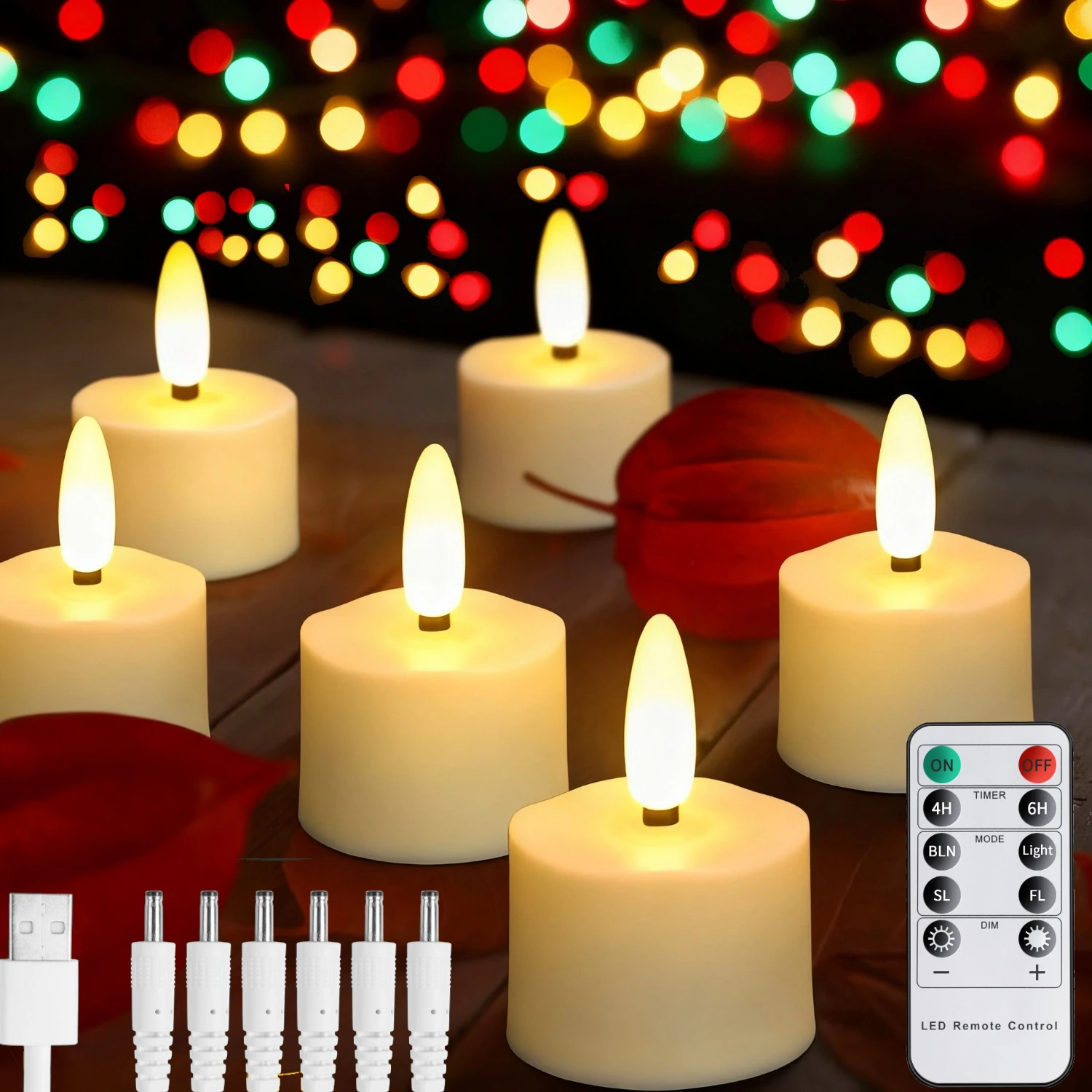 Rechargeable LED Flameless Flickering Tea Light Candles with Remote Timer