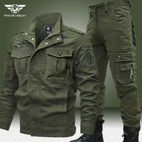 Big Size 6XL Military Sets Men Spring Autumn Military Bomber Jackets+Multi-pocket Cargo Pants 2 Piece Set Windproof Flight Coats 1