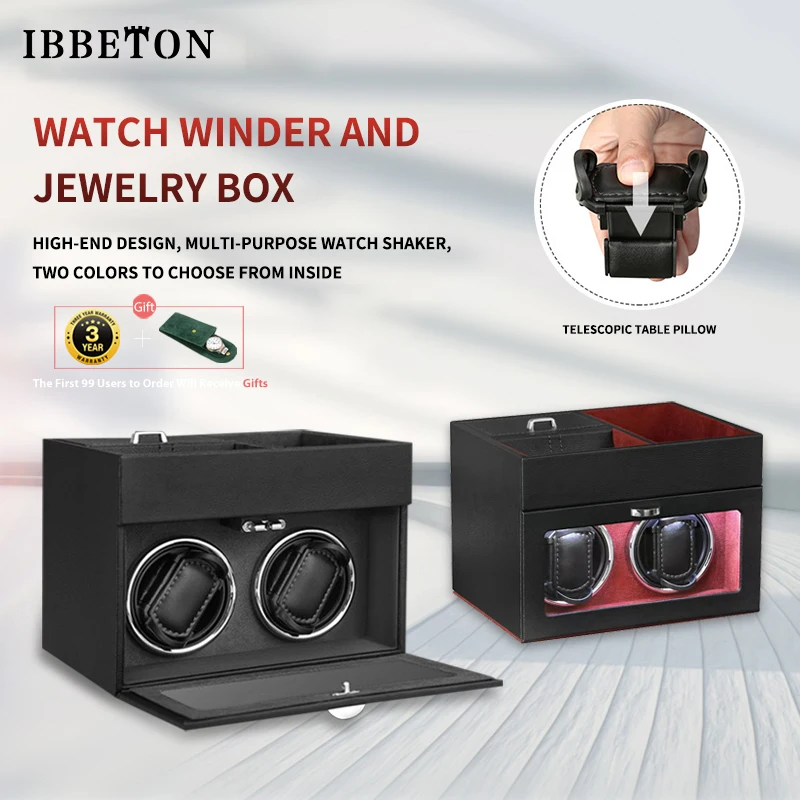 IBBETON Automatic Watch Winder Luxury Jewelry Box Quiet Japanese Mabuchi Motor Adjustable Modes With Jewelry Storage Case Boxes