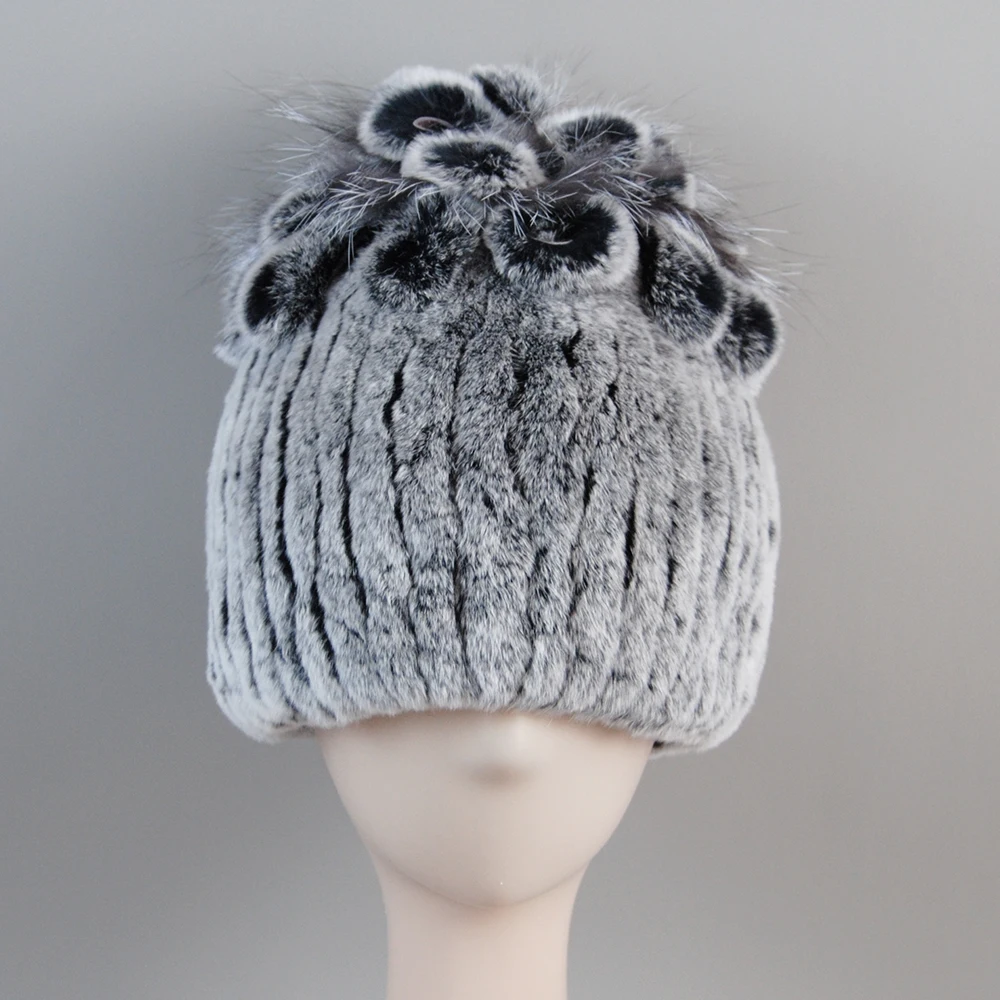 Russia Hot 100% Genuine  ladies elegant princess beanies Hats Winter Real Fur Hat Women Good Elastic Knitted Rex Rabbit Fur Caps 3